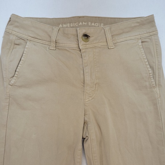 American Eagle Pants Womens 6 Khaki Tan Kick Boot Mid Rise Stretch - Picture 2 of 12